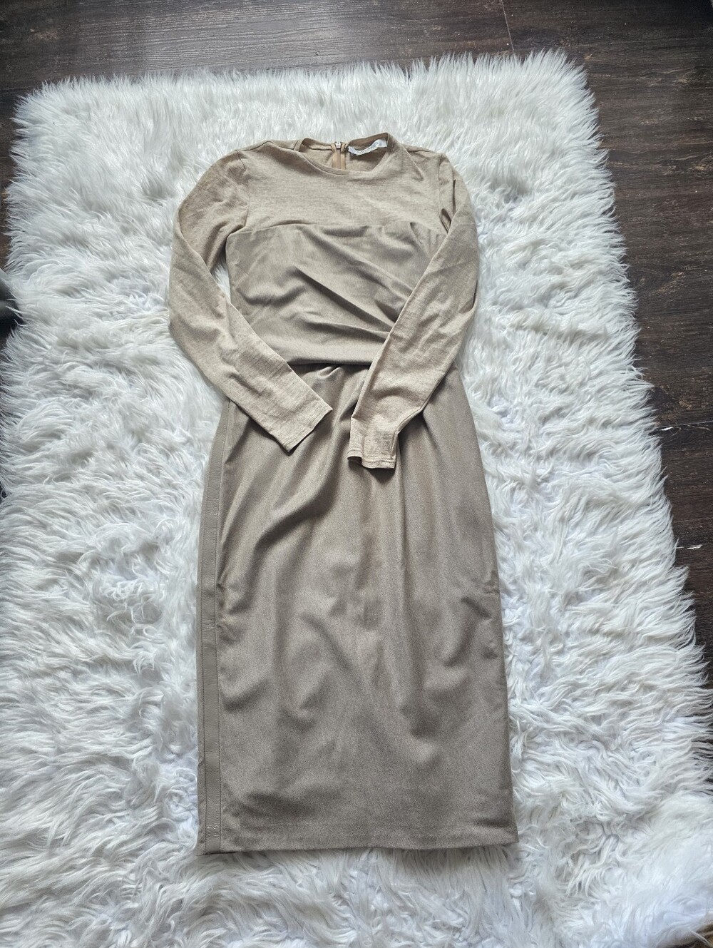 MaxMara Taupe Long Sleeve Midi Dress